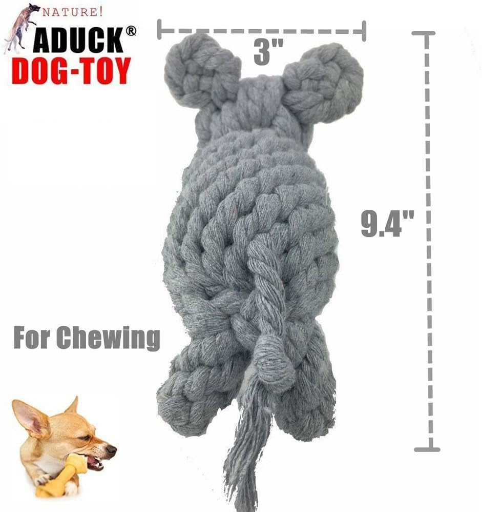 Puppy Dog Rope Toy for Teeth Cleaning, Chew-Proof Dental Care & Training Reward | Durable Cotton Heather Gray Elephant for Small & Medium Dogs