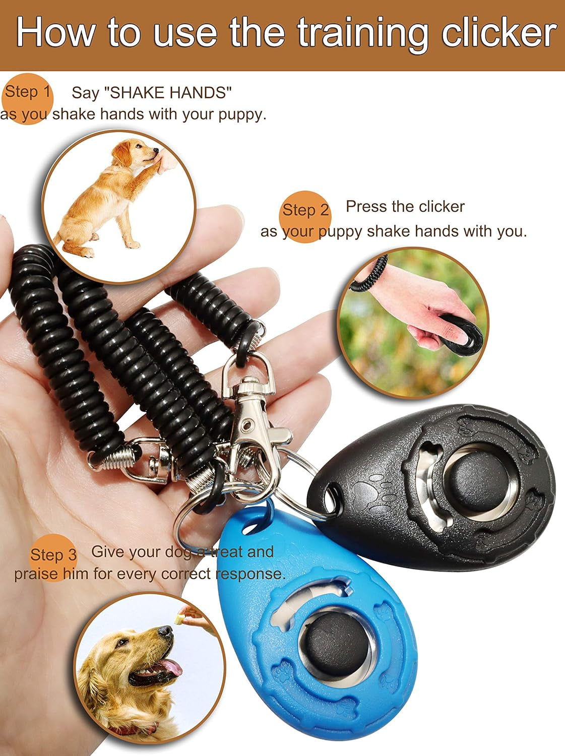 Pet Training Clicker for Dog, Clickers with Wrist Strap for Cat Bird Puppy, 2 Pack