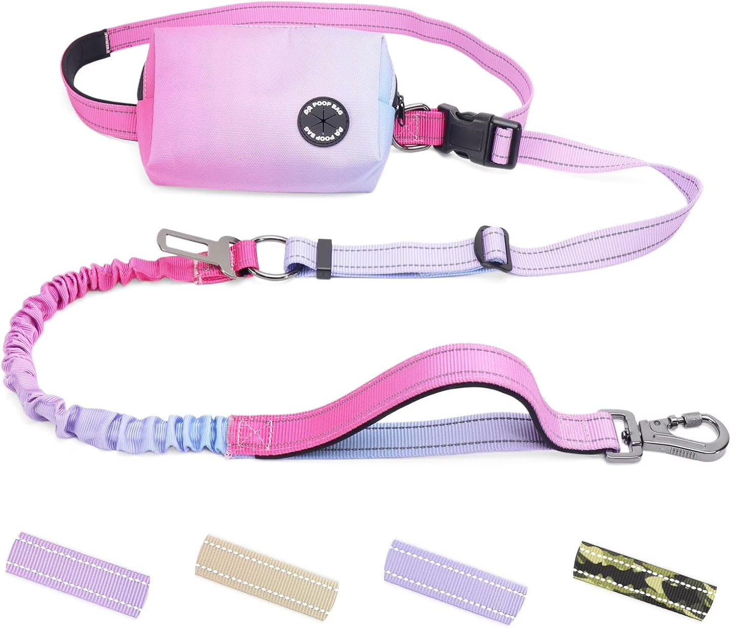 Hands Free Dog Leash with Zipper Pouch, 6-9Ft Bungee Waist Leash for Medium Large Dogs Walking, Running Lead with Dual Padded Handles Car Safety Buckle for Training Jogging