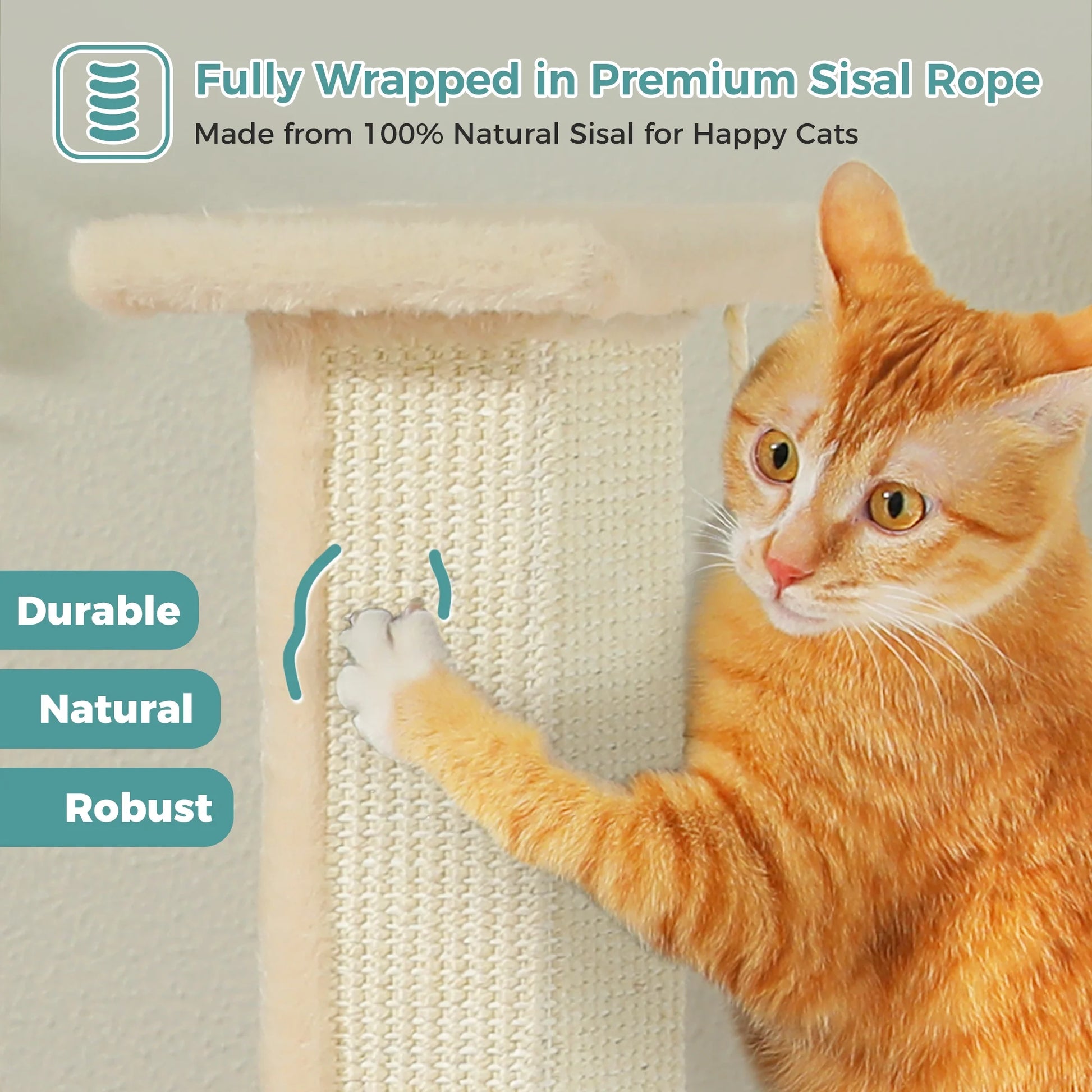 31" Natural Sisal Cat Scratching Post Indoor Cat Scratcher with Plush Large Base, Beige