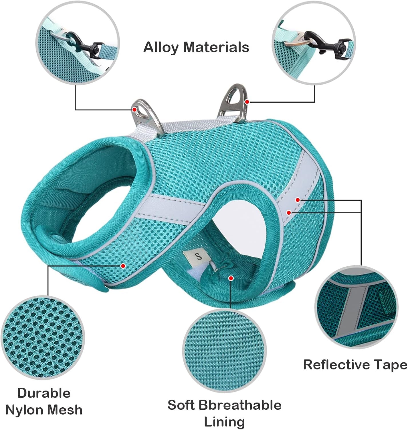 Small Dog Harness and Cat Harness, Step-In Puppy Harness with Dog Leash Set, No Pull Adjustable Reflective Soft Mesh Pet Outdoor Walking Vest Harness, S, Lake Blue