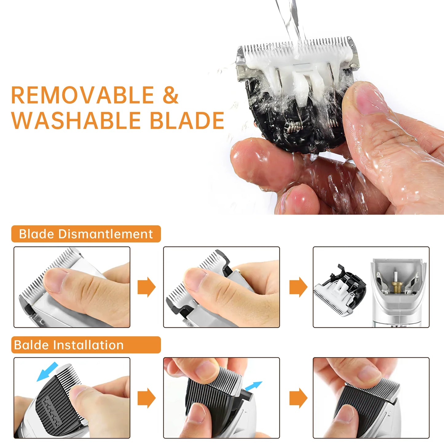 Dog Clippers for Thick Heavy Coats, Low Noise Rechargeable Cordless Pet Shaver with Stainless Steel Blade, Waterproof Dog Grooming Kit for Dogs Pets and Animals, White