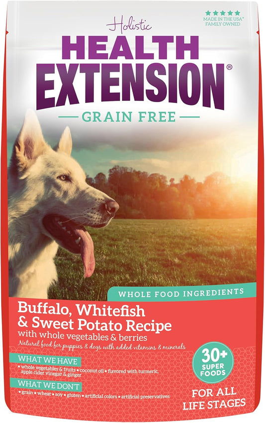 Grain Free Buffalo & Whitefish Dry Dog Food - 30+ Superfoods and Probiotics for All Life Stages (10Lb)