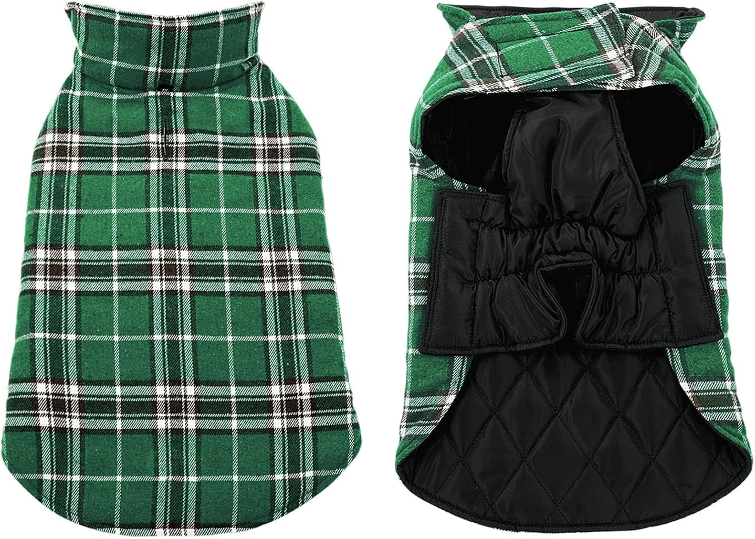 Dog Jackets for Winter, Reversible, Windproof, Waterproof Jackets in Plaid, Warm Vest for Medium Dogs, Green, M