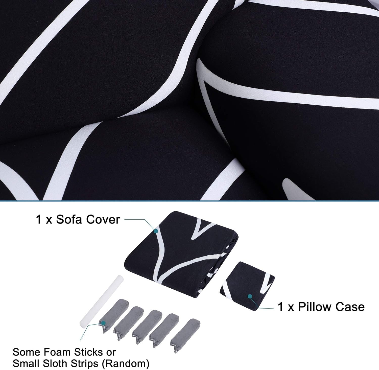 Stretch Sofa Cover Printed Couch Slipcover for Sofas Loveseat Armchair Living Room Universal Furniture with One Pillowcase (Black White Branches, Medium)