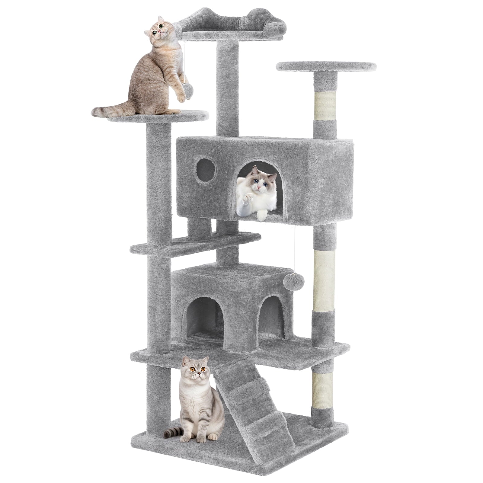 54" Cat Tree Tower Multi-Level with Scratching Post, Large Condo for Indoor, Light Gray