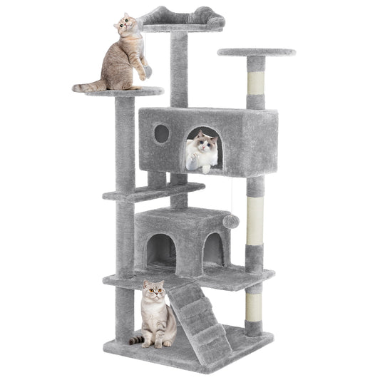 54" Cat Tree Tower Multi-Level with Scratching Post, Large Condo for Indoor, Light Gray