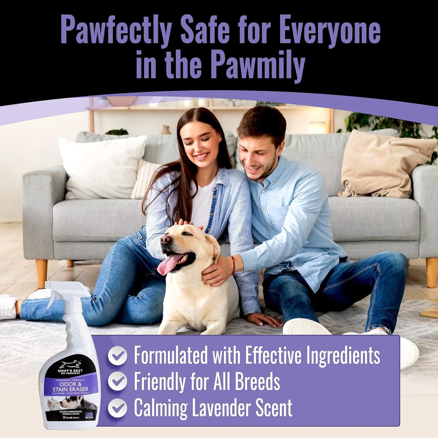 EBPP Odor & Stain Eraser - Made in the USA - Pet Odor Absorber and Room Deodorizer for Home Use - Odor Remover and Urine Odor Eliminator - Lavender Enzyme Carpet Cleaner