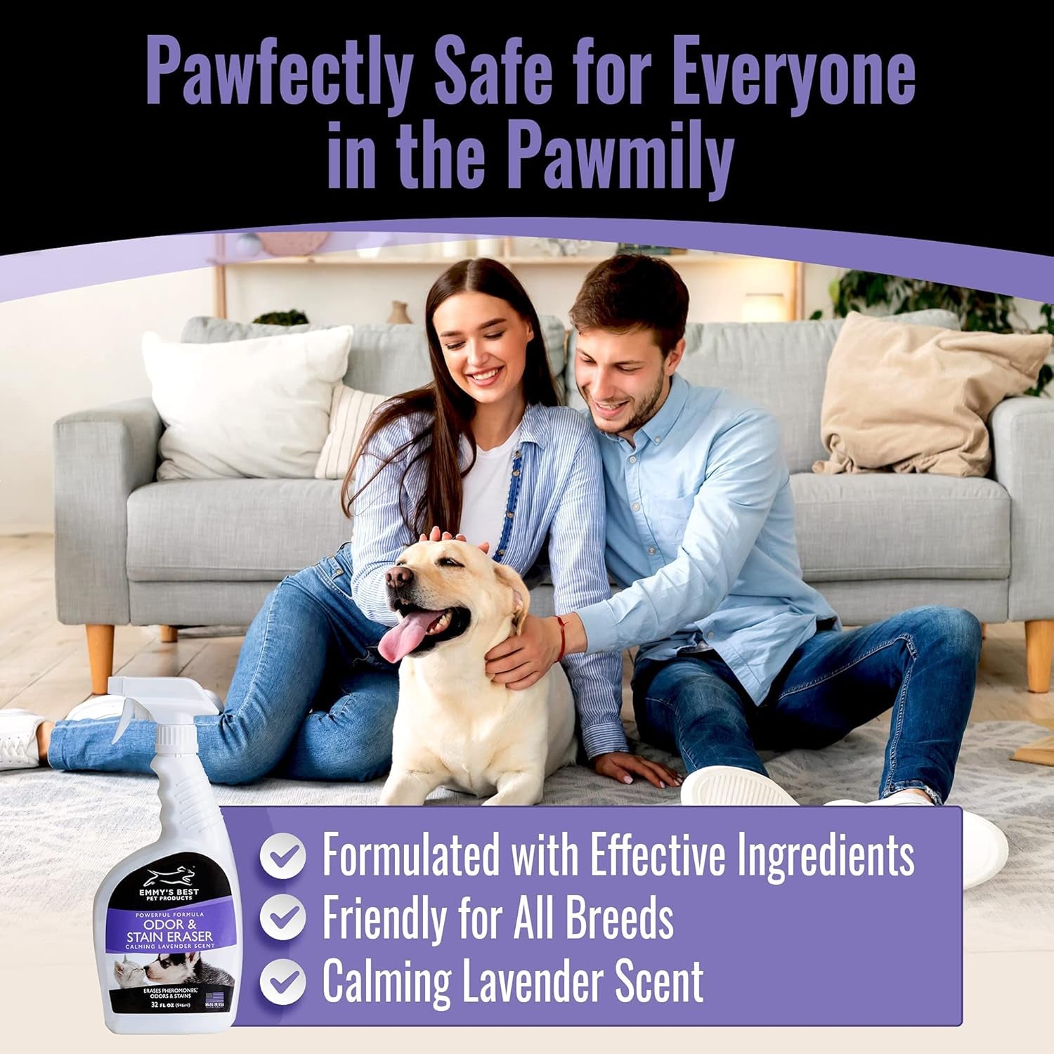 EBPP Odor & Stain Eraser - Made in the USA - Pet Odor Absorber and Room Deodorizer for Home Use - Odor Remover and Urine Odor Eliminator - Lavender Enzyme Carpet Cleaner