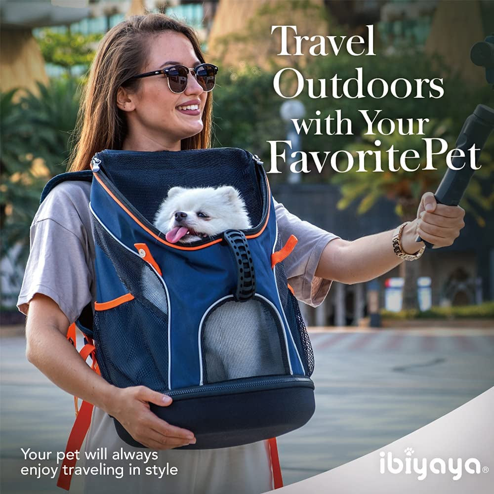 - Airline Approved Pet Carrier for Small to Medium Dogs and Cats - Dog Backpack Carrier, Breathable Mesh Material with Magnetic Buttons, Side Pockets, and Auto-Lock Zipper - Navy Blue