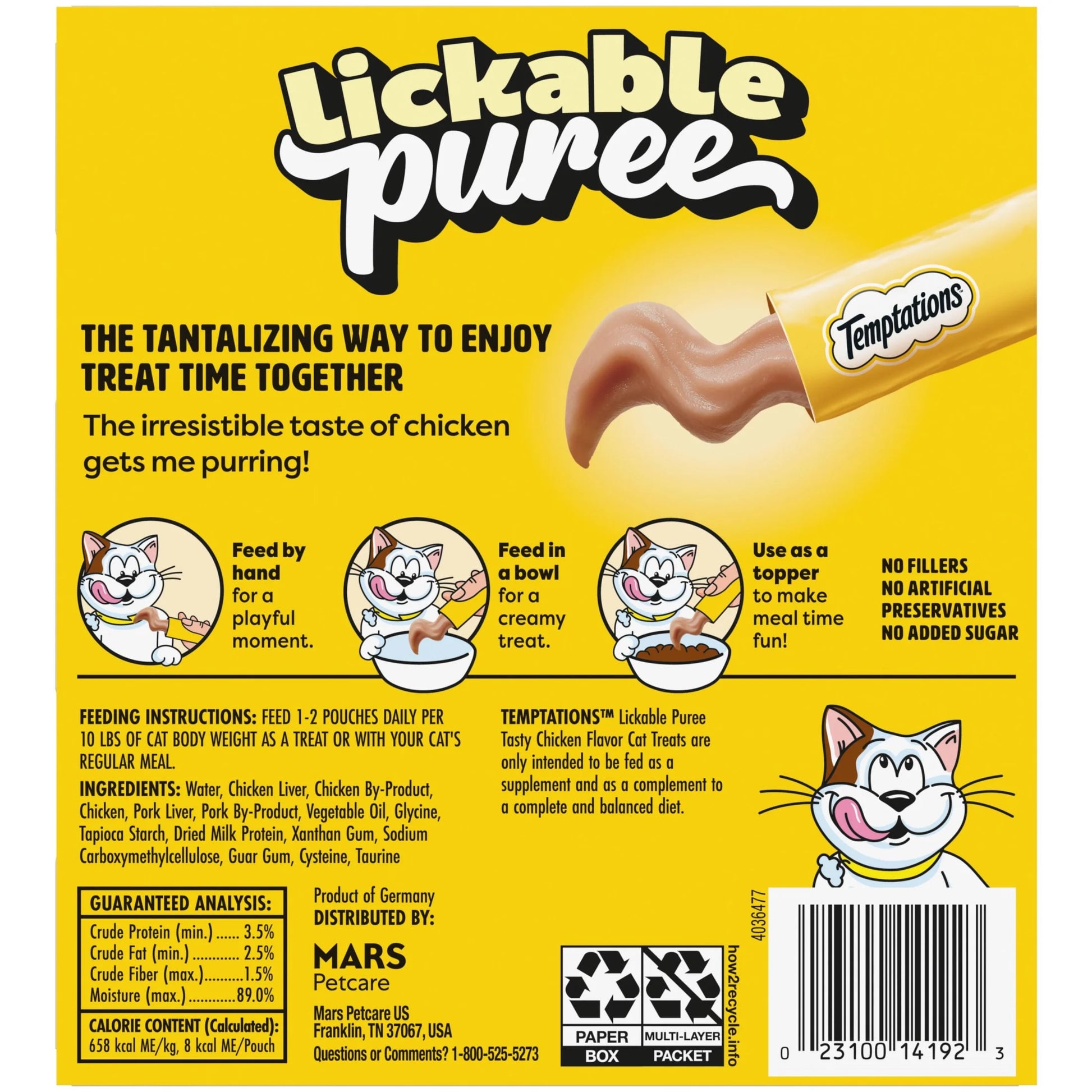 Creamy Puree with Chicken Squeezable Lickable Wet Treats for Cats, 0.42 Oz (24 Pack)