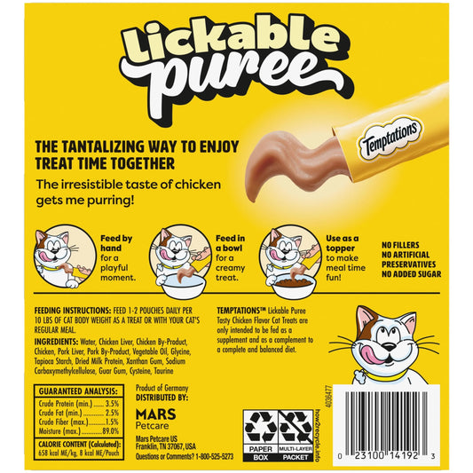 Creamy Puree with Chicken Squeezable Lickable Wet Treats for Cats, 0.42 Oz (24 Pack)