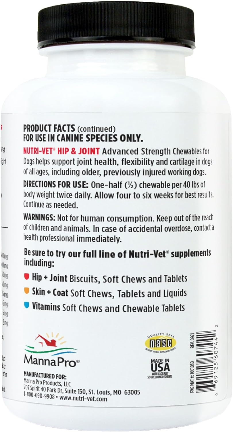 Advanced Strength Hip & Joint Supplement for Dogs, Puppy Supplements, Dog Joint Supplement, Contains 500Mg of Glucosamine, 400Mg of Chondroitin, 50Mg of MSM, Puppy Essentials, 300 Tablets