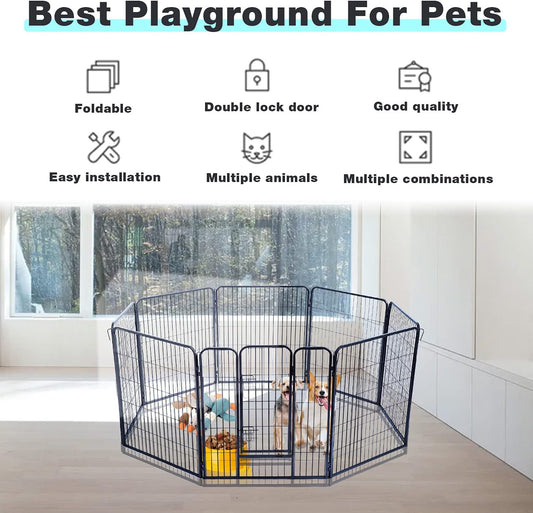 Dog Playpen,Metal Dog Kennel 24/32/40 Inch Dog Fence Exercise Pen Foldable 8 Panels with Double Latches for Indoor Outdoor (32Inch) Black HY3232-BLACK