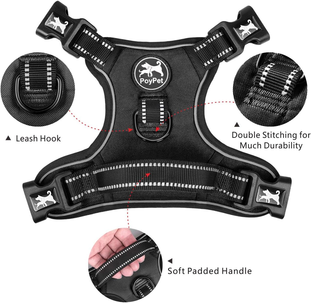 No Pull Dog Harness with 4 Buckles for Puppy Small Dogs (Black,S)