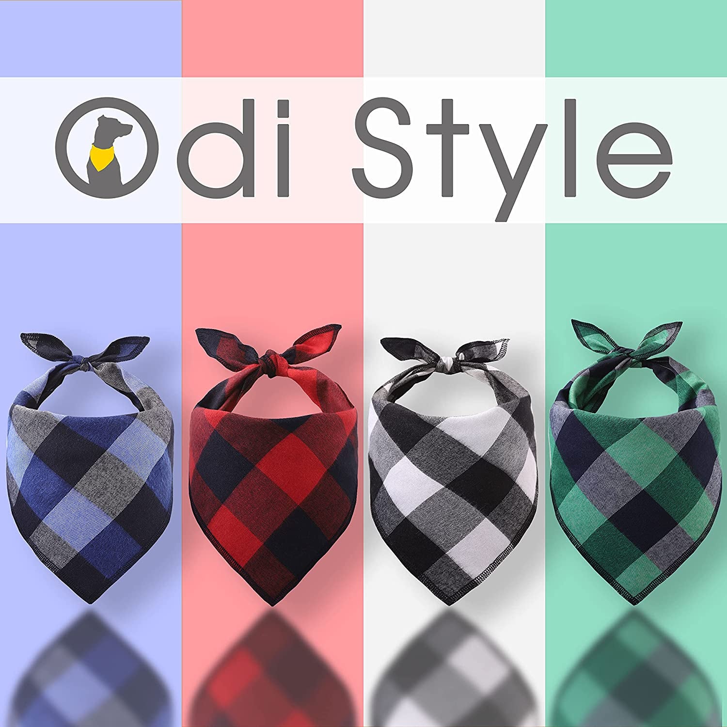 Dog Bandana 4 Pack - Dog Bandanas Boy, Girl, Premium Durable Soft Lightweight Fabric, Buffalo Plaid Scarf for Small Dogs, Cats Pets, Black and White, Red, Green, Blue, Small