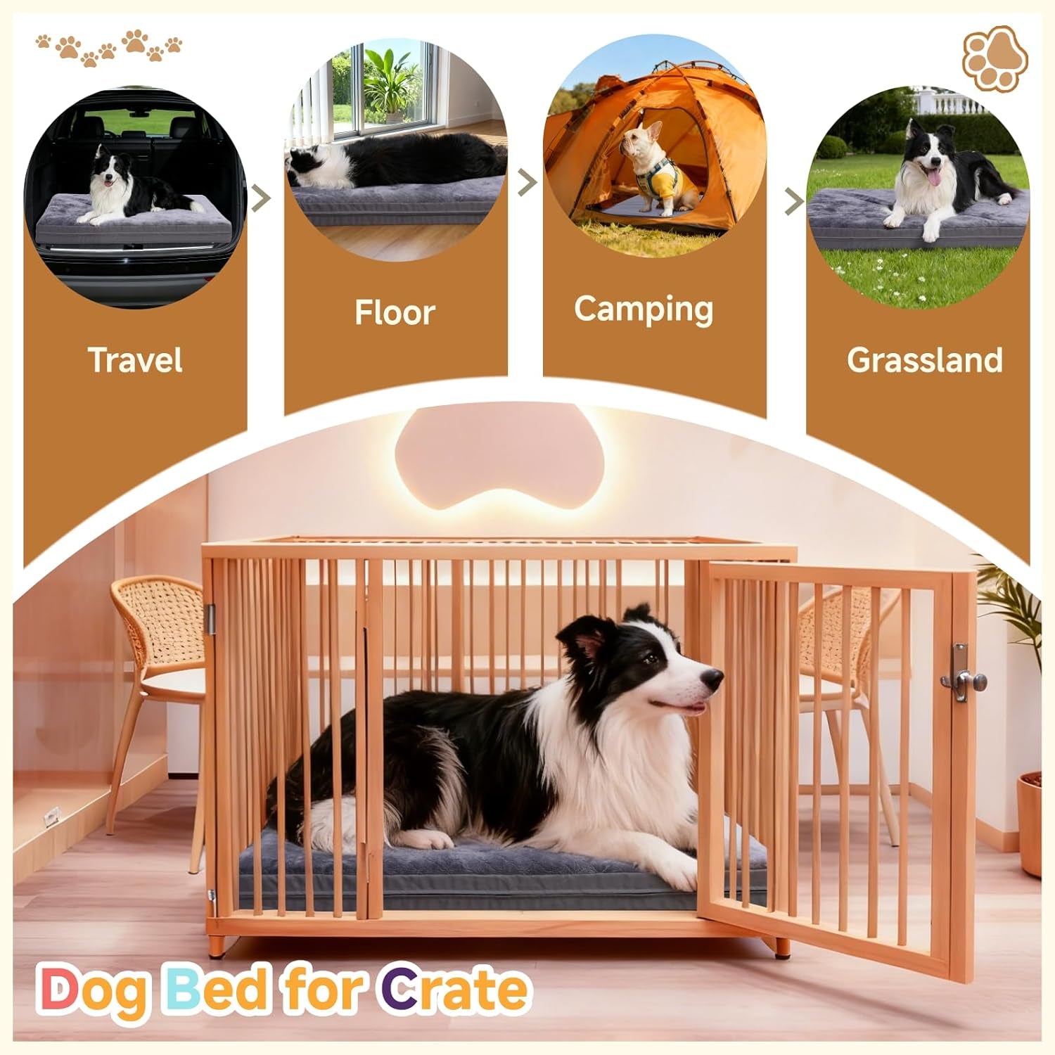 Waterproof Dog Crate Bed - Outdoor Dog Crate Pad for Small Dogs, Orthopedic Crate Bed for Small Dogs with Egg Crate Foam, Anti-Slip, Reversible & Washable Cover, 23" X 17", Gray
