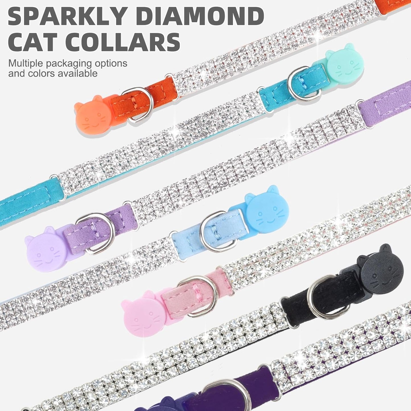 Soft Velvet Safe Cat Collars for Girl Cats -2 Pack Rhinestones Bling Diamante Adjustable Collars Breakaway- Chirstmas Cat Clollar Gifts with Bells for Boy Cats Kitty and Small Dogs