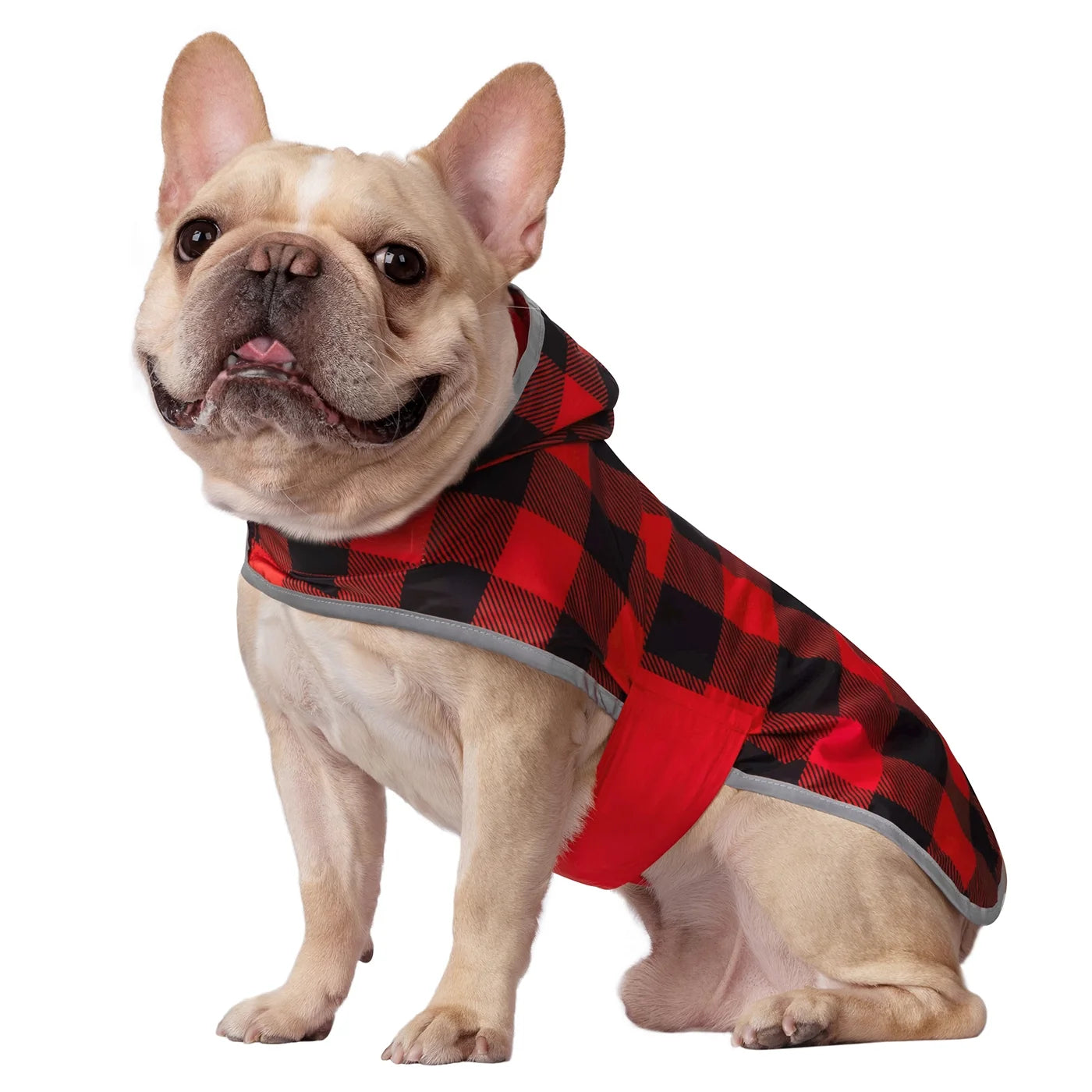 Reversible Dog Raincoat Hooded Slicker Poncho Rain Coat Jacket for Small Medium Large Dogs Buffalo Plaid / Red S