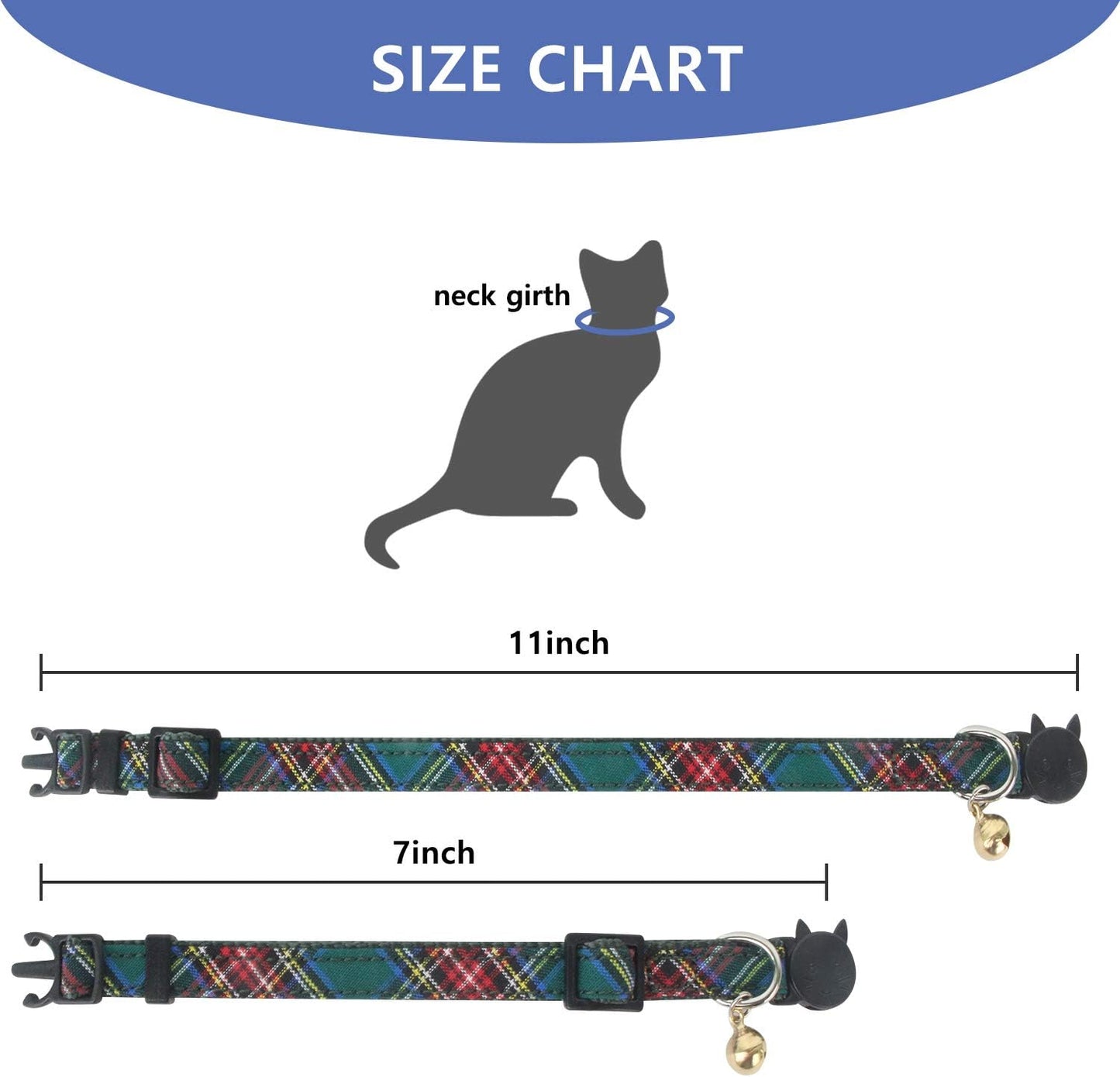 4 Pack Breakaway Cat Collar with Bell,Safety Buckle Collars for Kitten Kitty,Cute Pattern Collars Adjustable from 7-11 Inches (Green)