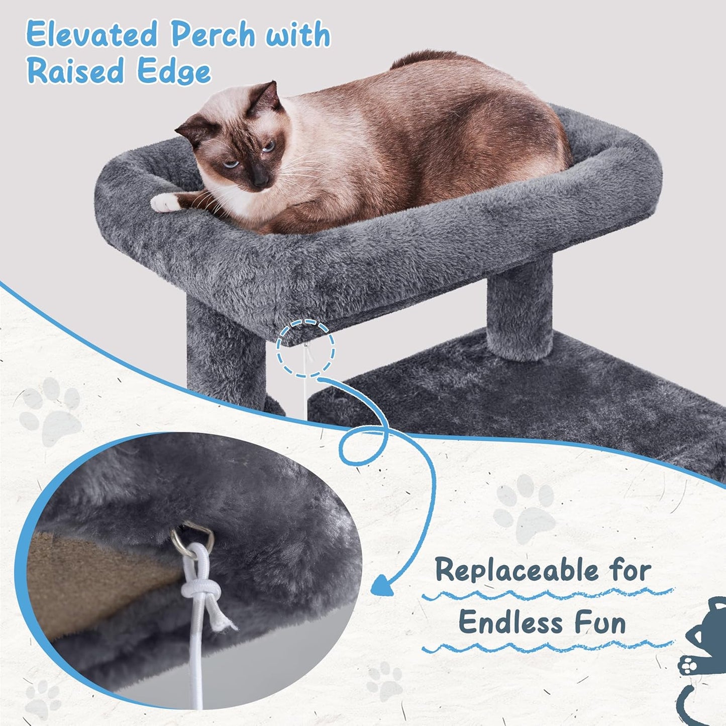 Cat Tree Tower, 40-Inch Condo with Hammock, Oversized Soft Platform, Scratching Board, Basket, Pet Beds & Furniture for Large Kittens, Dark Gray