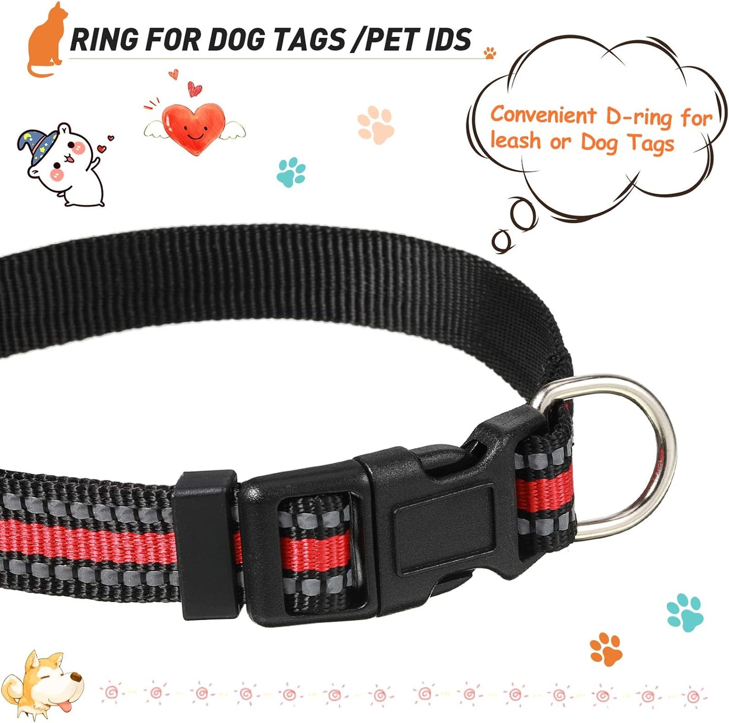 3 Pieces Reflective Dog Collar Nylon Adjustable Quick Release Pet Collars for Dogs(Medium)