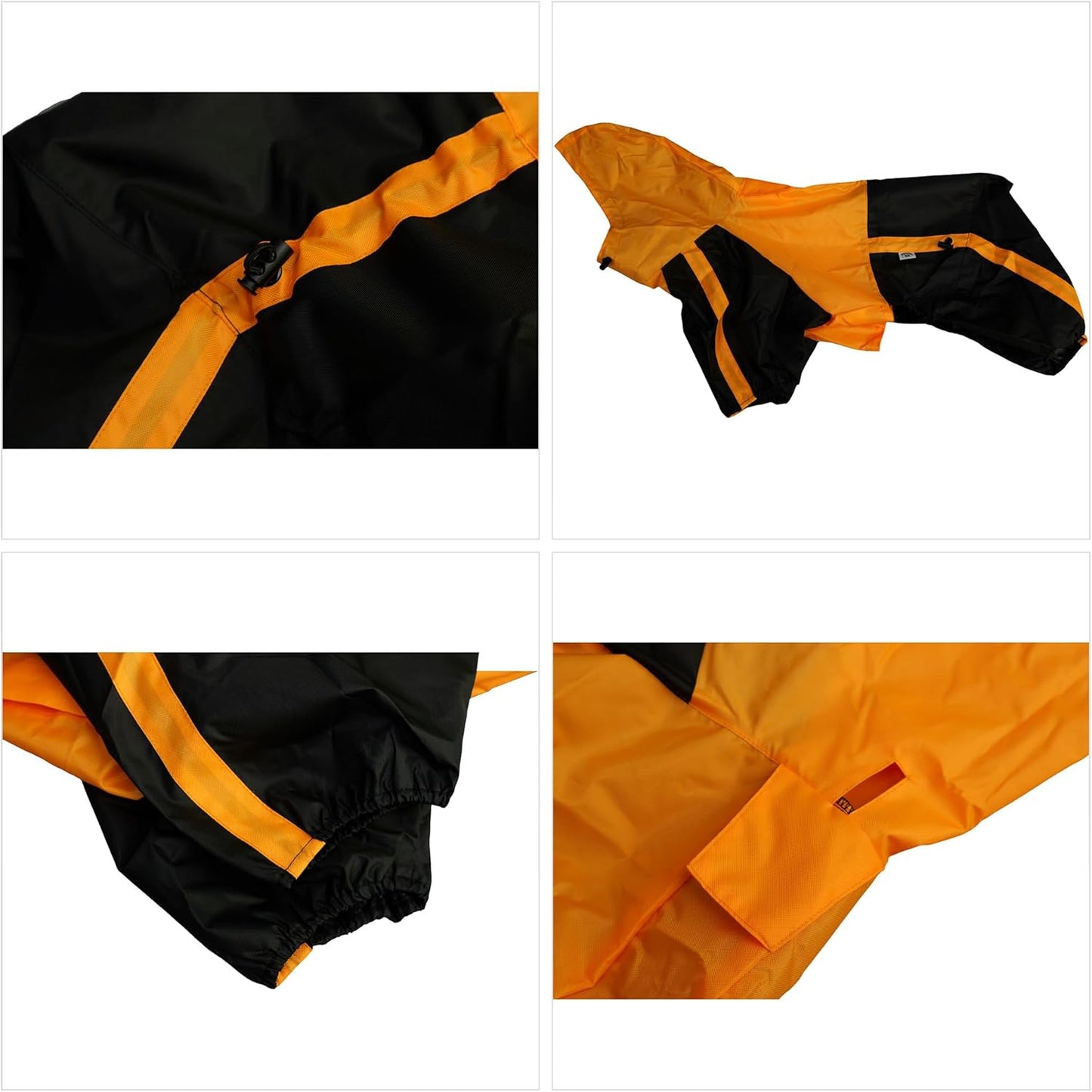 Dog Hooded Raincoat, Large Dog Rain Jacket Poncho Waterproof Clothes with Hood Breathable 4 Feet Four Legs Rain Coats for Small Medium Large Pet Dogs Orange L-M