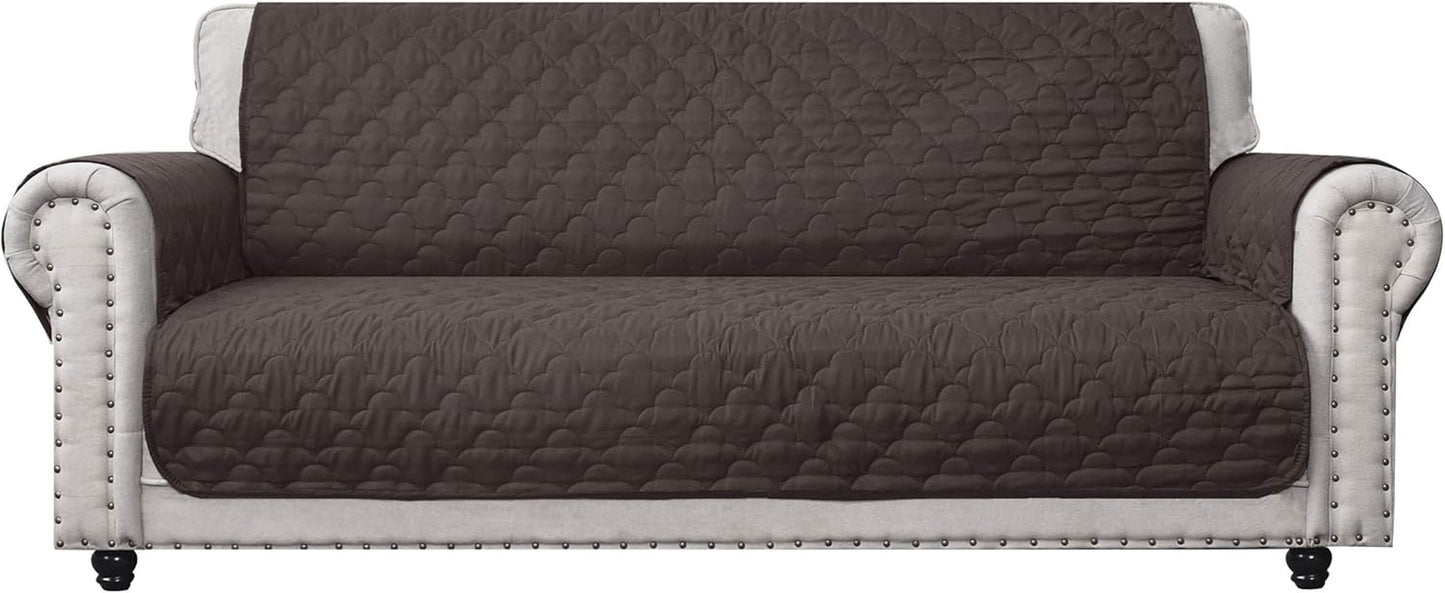 100% Waterproof Sofa Cover with Side Pockets Quilted Furniture Protector Sofa Slipcover for Pets for Leather Couch (Chocolate, 78'')