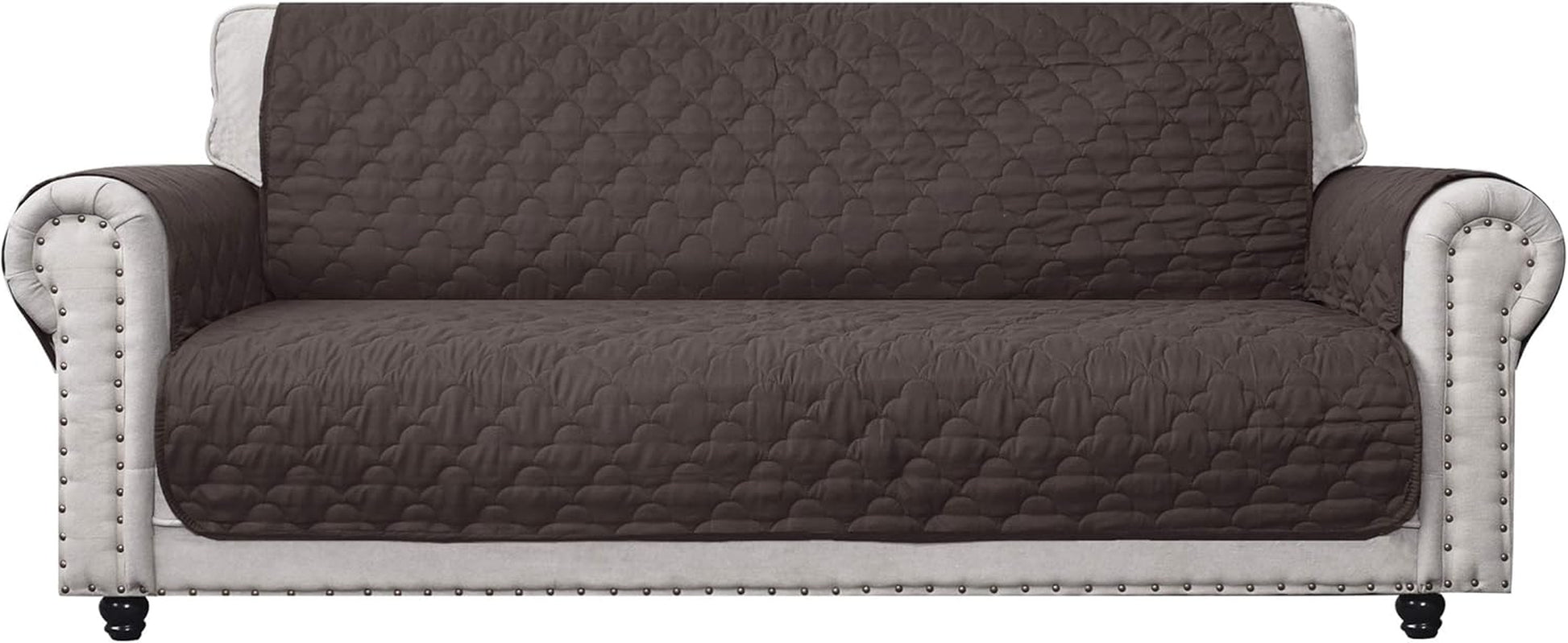 100% Waterproof Sofa Cover with Side Pockets Quilted Furniture Protector Sofa Slipcover for Pets for Leather Couch (Chocolate, 78'')
