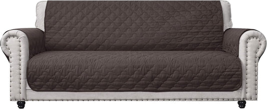 100% Waterproof Sofa Cover with Side Pockets Quilted Furniture Protector Sofa Slipcover for Pets for Leather Couch (Chocolate, 78'')