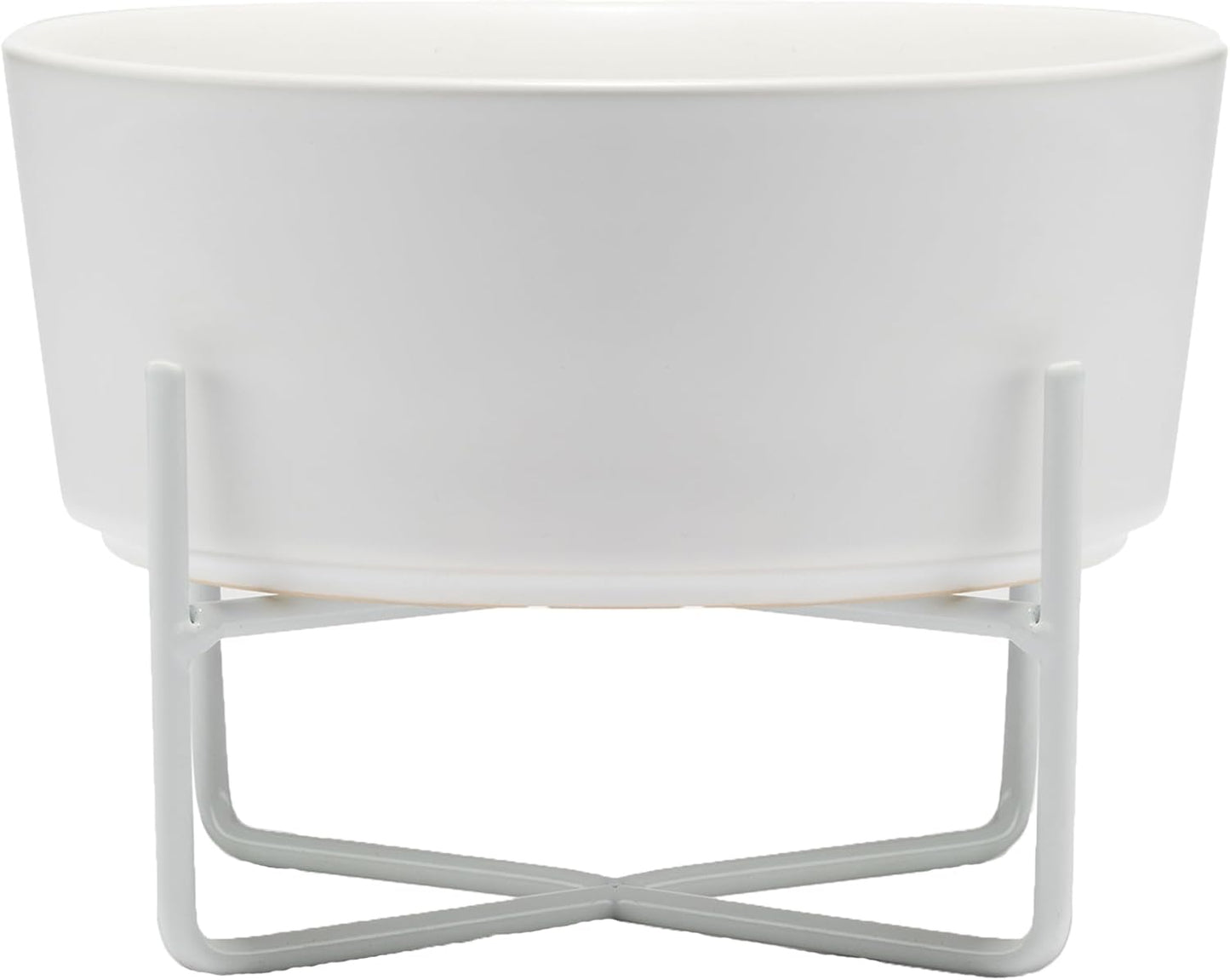 Simple Solid Dog Bowl and Dog Bowl Stand - Single Iron Stand with Single Ceramic Feeder or Water Bowl (Medium, Matte White)