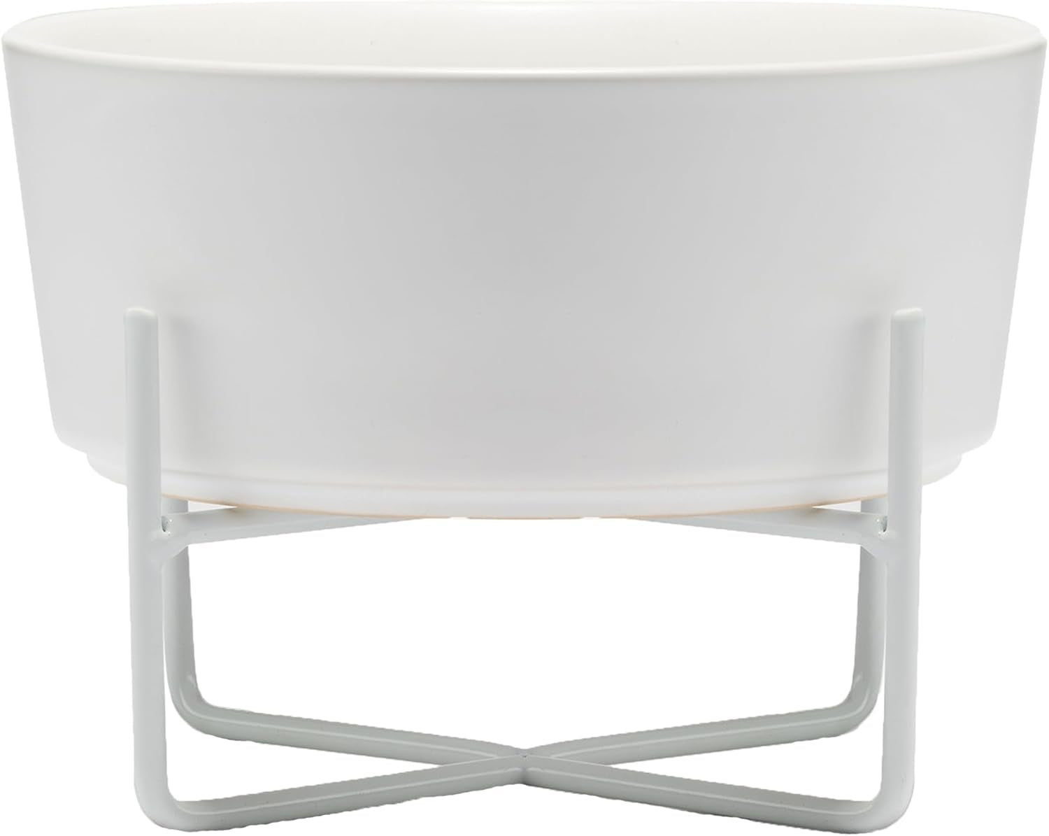 Simple Solid Dog Bowl and Dog Bowl Stand - Single Iron Stand with Single Ceramic Feeder or Water Bowl (Medium, Matte White)