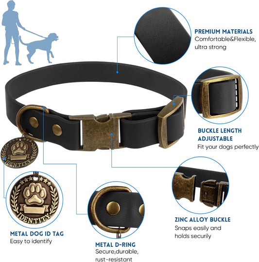 Dog Collar and Leash Set, Waterproof Adjustable Puppy Collars with Cute Tag 4FT Dog Leash with Poop Bag for Small Medium Large Dogs (XS, Black)