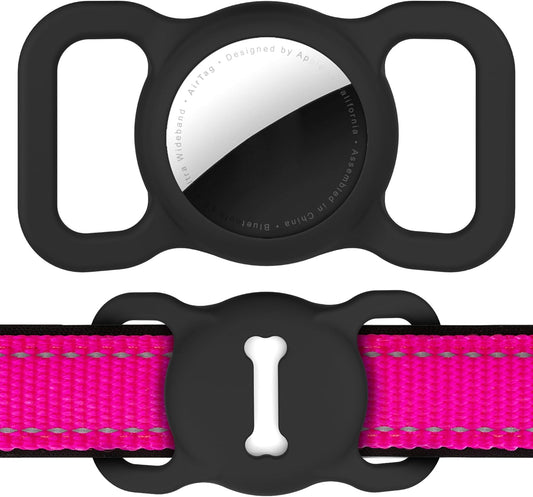 For Airtag Dog Collar Holder, Air Tag Protective Cat Airtag Dog Collar,Silicone Airtags GPS Tracking Accessories,Air Tags with Bone Pattern (1 Pack(Black))