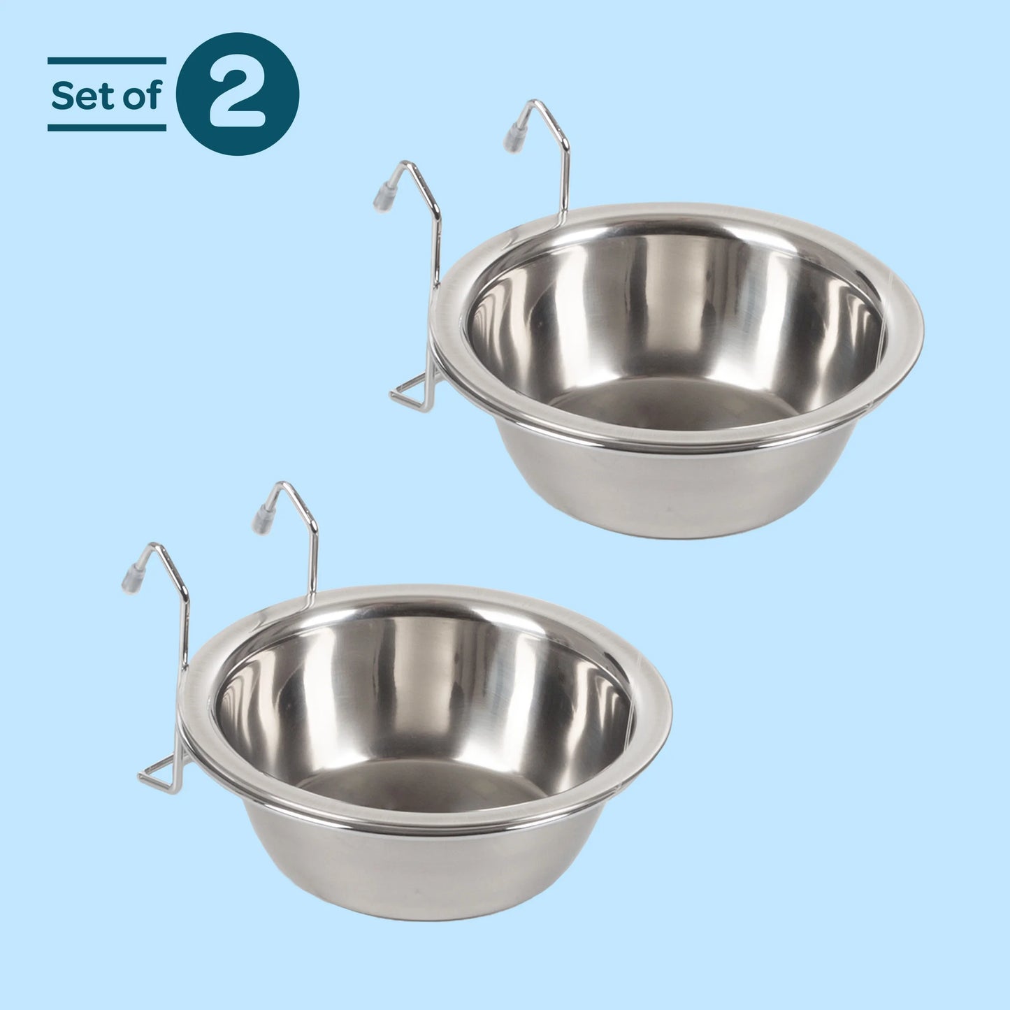 Set of 2 Stainless-Steel Hanging Dog Bowls - 20Oz Each