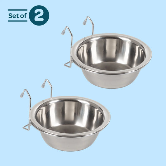 Set of 2 Stainless-Steel Hanging Dog Bowls - 20Oz Each