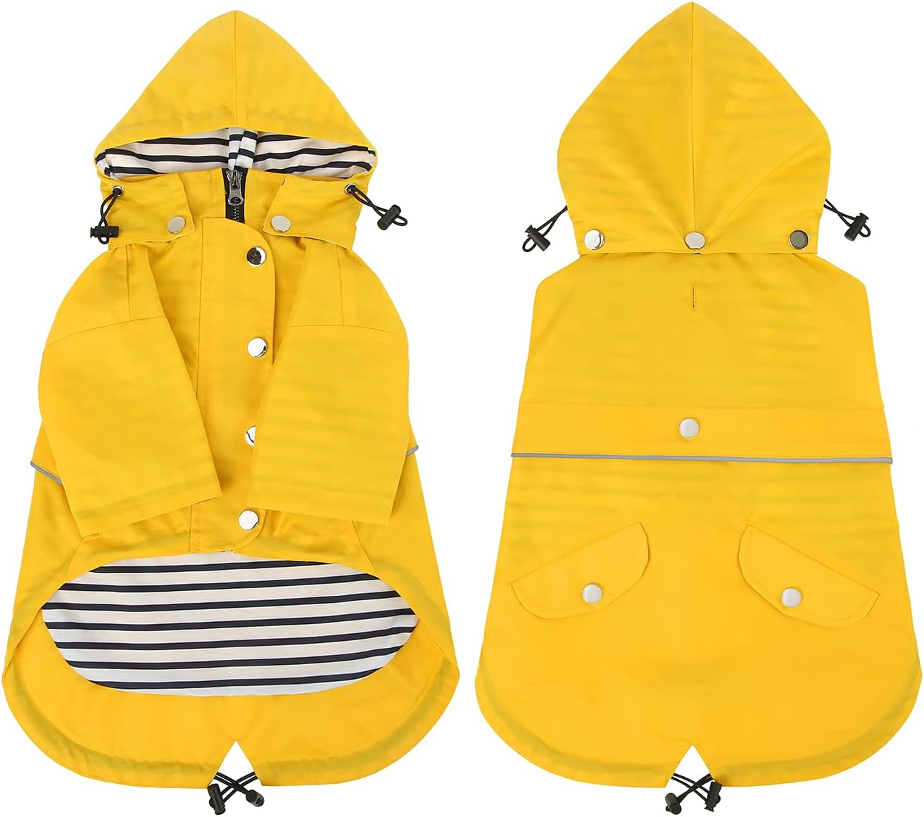 Dog Raincoat Poncho Double Layer Zip Rain Jacket with Removable Hood, Leash Hole for Small to 3XL Dogs and Puppies Yellow - L