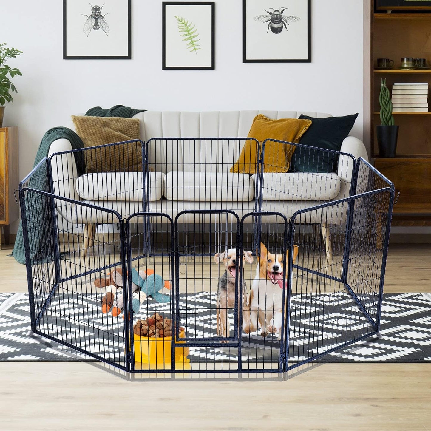 Dog Playpen,Metal Dog Kennel 24/32/40 Inch Dog Fence Exercise Pen Foldable 8 Panels with Double Latches for Indoor Outdoor (32Inch) Black HY3232-BLACK