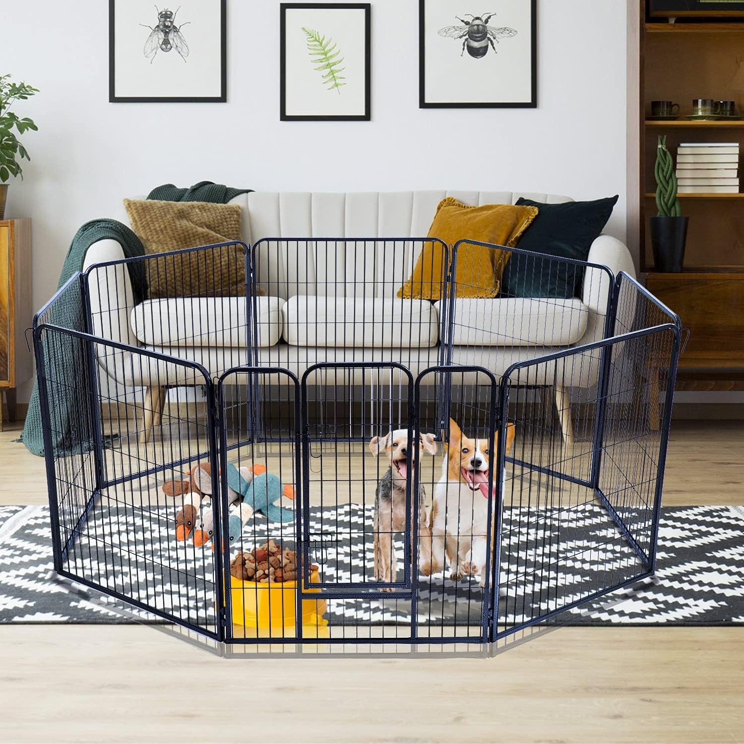 Dog Playpen,Metal Dog Kennel 24/32/40 Inch Dog Fence Exercise Pen Foldable 8 Panels with Double Latches for Indoor Outdoor (32Inch) Black HY3232-BLACK