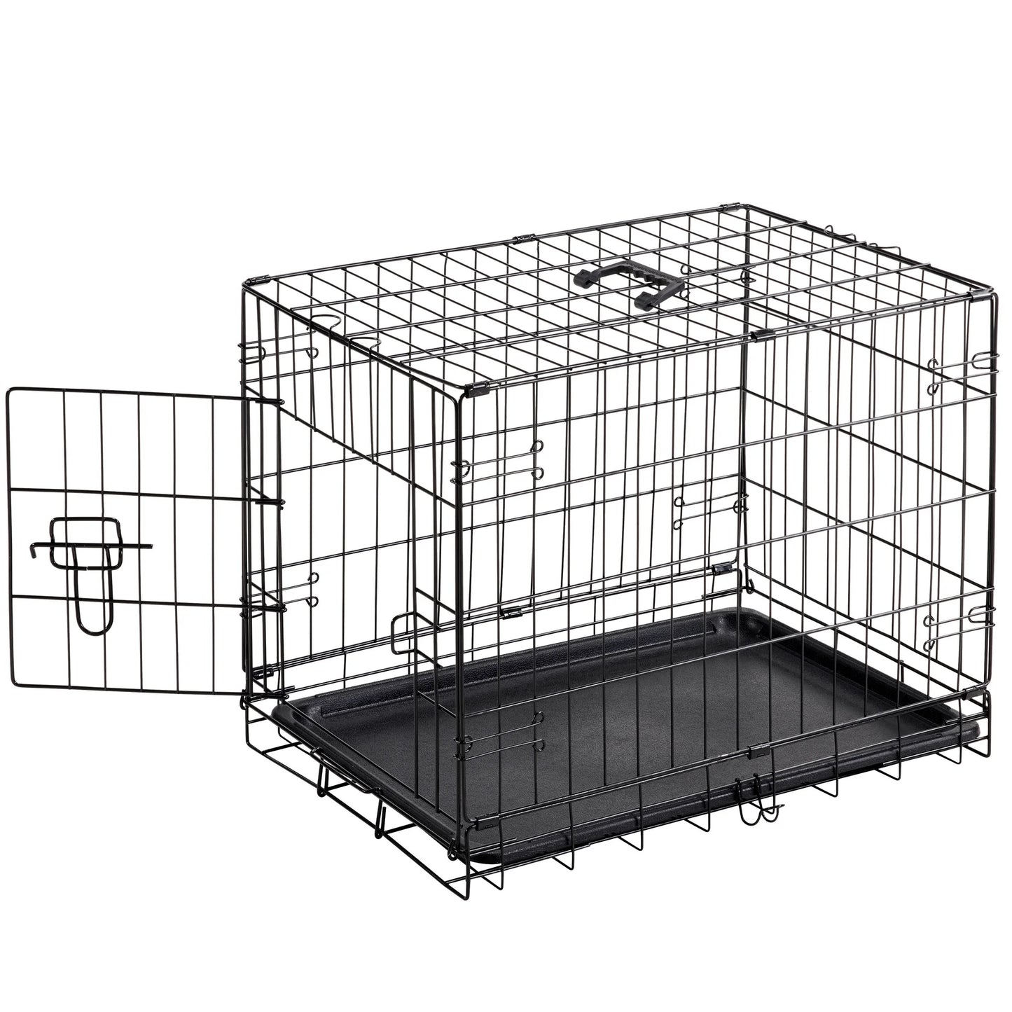 Medium Dog Crate, 30" Single Door Folding Metal Wire Dog Cage with Plastic Leak-Proof Pan Tray