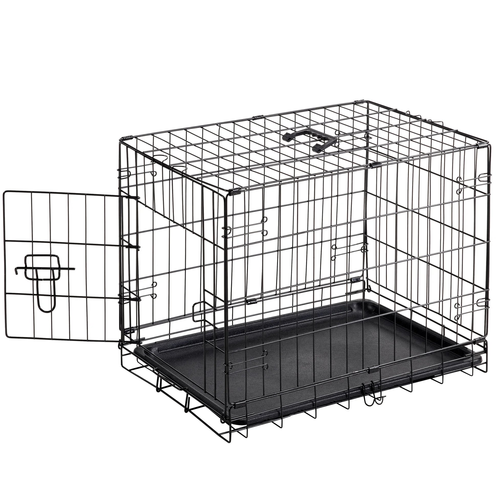 Medium Dog Crate, 30" Single Door Folding Metal Wire Dog Cage with Plastic Leak-Proof Pan Tray