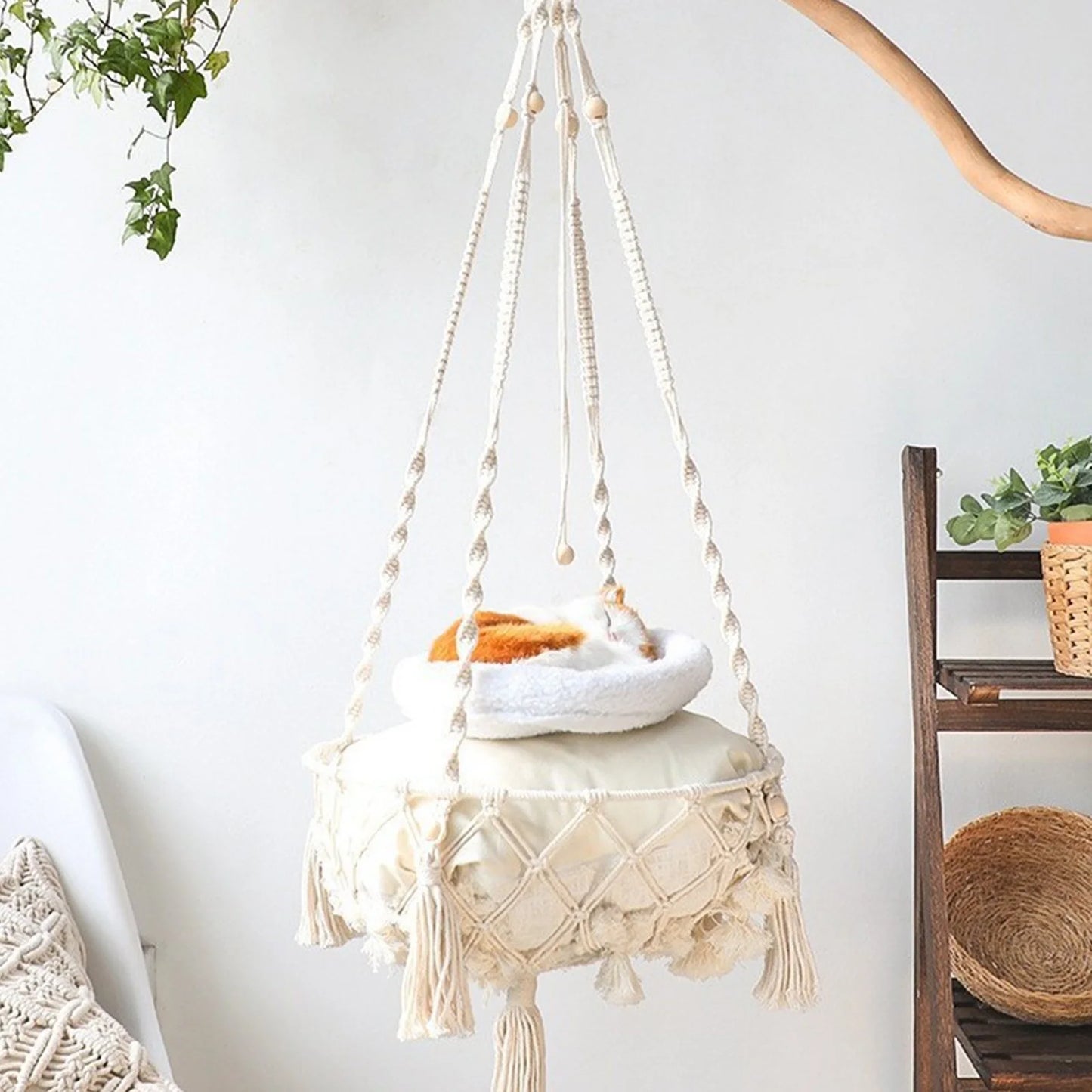 Hand Woven Kittens Hammocks Hanging Cat Bed, Cozy Cat Swings, Bohemian Style Pet Accessories, Elevated Cat Basket for Relaxation, Durable and Easy to Clean Cat Furniture