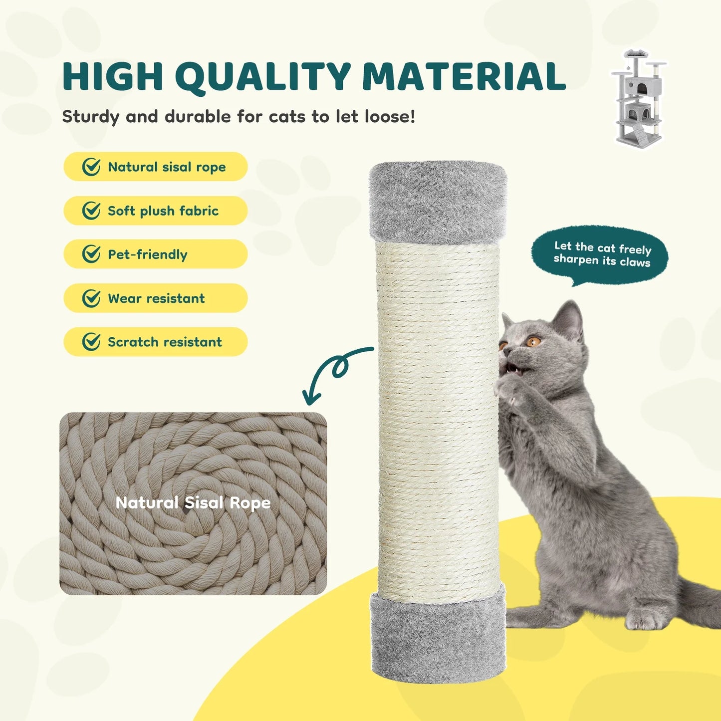 54" Cat Tree Tower Multi-Level with Scratching Post, Large Condo for Indoor, Light Gray