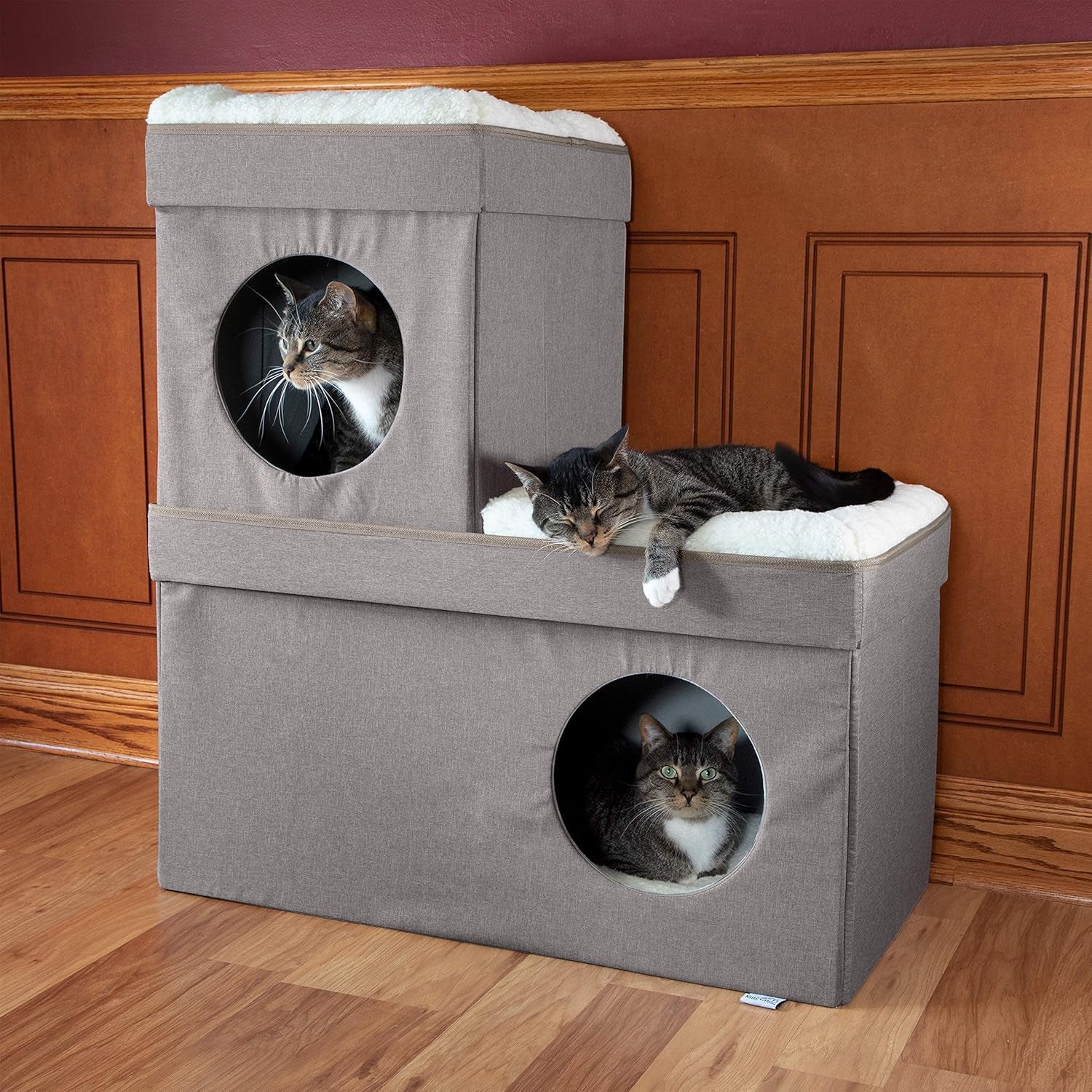Large Stackable Tan Cat Condo, Cat Cube, Cat House, Pop up Bed, Cat Ottoman (CM-10074-CS01)