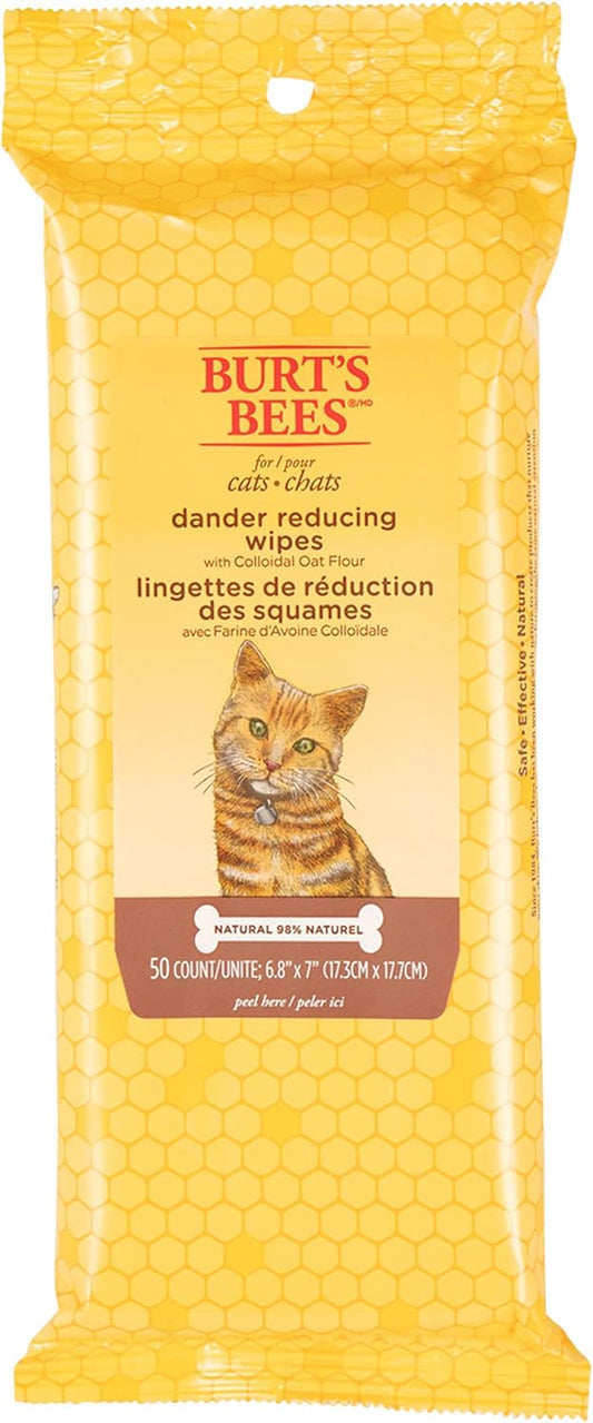 Cat Dander Wipes with Colloidal Oat Flour, 98% Natural Origin Formulas, Cats Dandruff Remedy, Feline Cleansing Sheets for Allergy Relief, 3Pk, 50Ct
