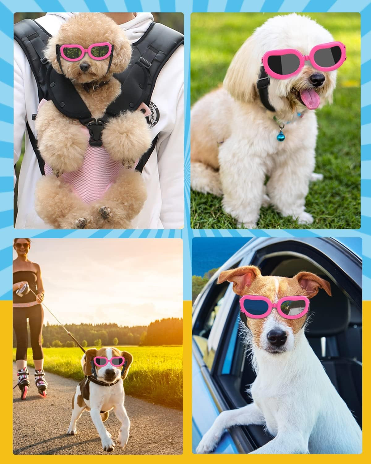 Small Dog Decorations Sunglasses UV Protection Goggles Eye Wear Protection with Adjustable Strap Waterproof Pet Sunglasses for Dogs Pet Sun Glasses Dog Windproof Anti-Fog Glasses