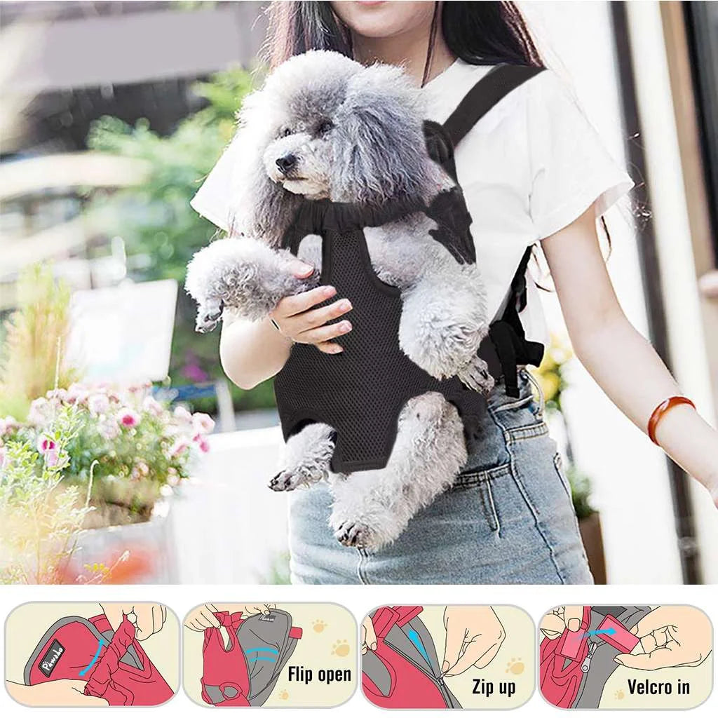 Pet Carrier Backpack Front Pack, Dog Cat Carrier Travel Bag Adjustable Straps Legs Out for Small Medium Pets (L, Black)