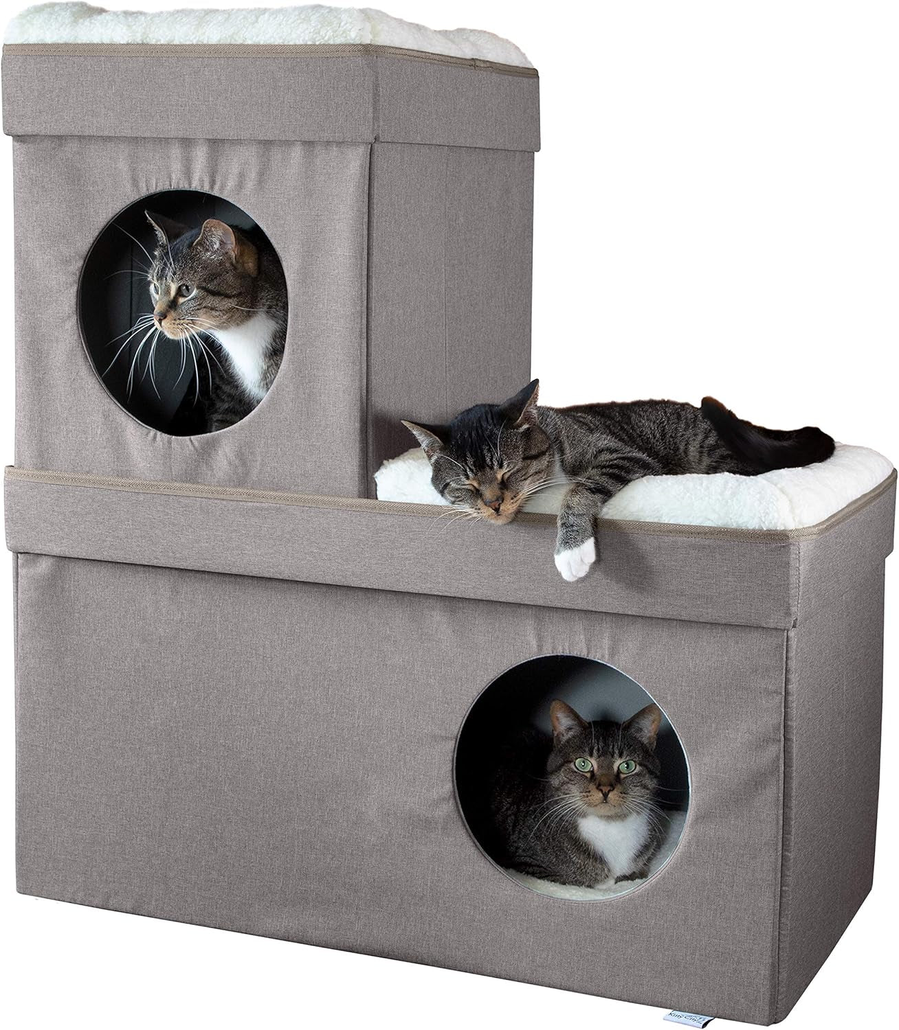 Large Stackable Tan Cat Condo, Cat Cube, Cat House, Pop up Bed, Cat Ottoman (CM-10074-CS01)