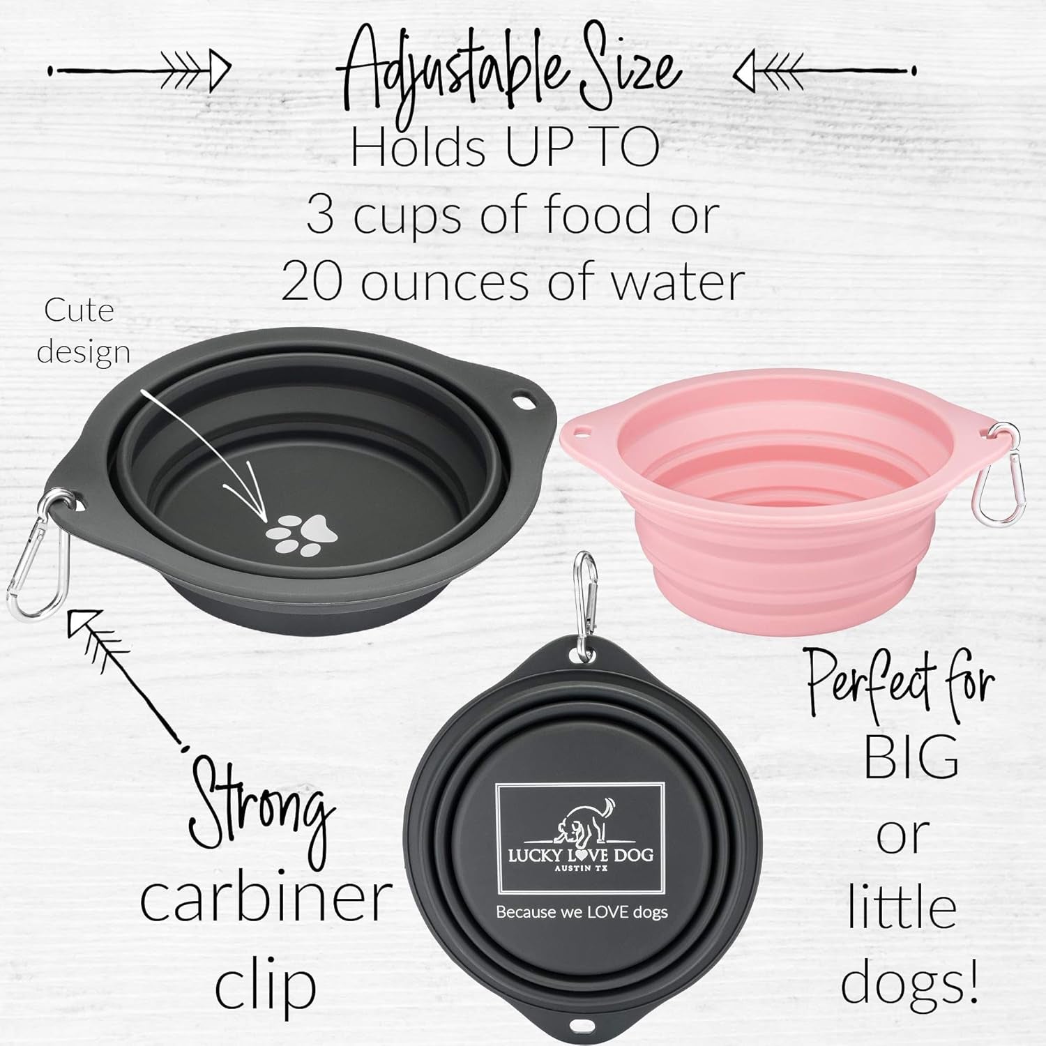 Travel Dog Bowl, Collapsible Compact Water Dog Dish, Rose