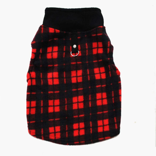 Dog Sweater Soft Fleece Vest with Leash Ring Plaid Warm Winter Pet Clothes Dog Pullover Jacket for Dogs Cats Winter Chihuahua Pet Indoor Outdoor Use